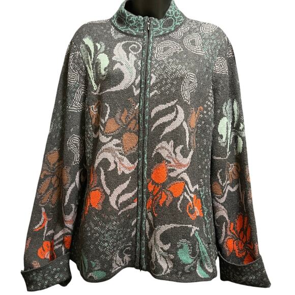 Ivko Jacquard Embroidered Sweater Jacket - 100% Wool - Size XL - Picture 1 of 8